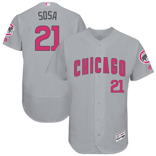 Cubs #21 Sammy Sosa Grey Flexbase Authentic Collection Mother's Day Stitched MLB Jersey - Click Image to Close